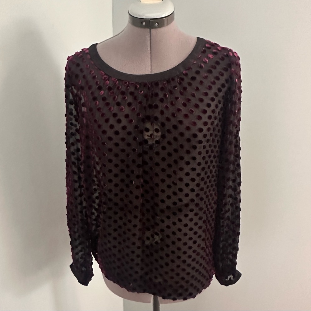 Club Monaco Silk Blend Sheer Polka Dot Top size XS